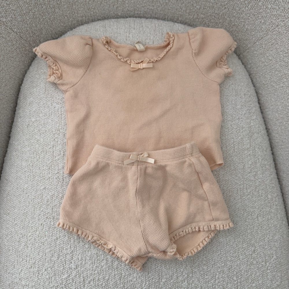 Quincy Mae Girls Peach Ruffle Trim Two-Piece Set